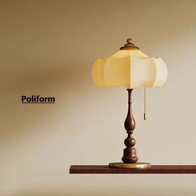 Poliform Classic Table Lamp With Wooden Decorative Pole And Yellow Lampshade 3d model
