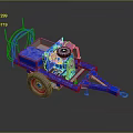 Blue Utility Trailer With Mechanical Equipment Wheels Metal Frame And Hitch Design