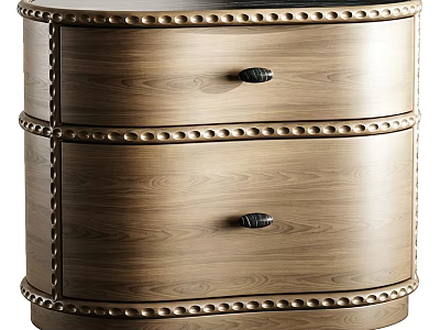 Classic Curved Wooden Two Drawer Nightstand With Exquisite Nailhead Trim For Stylish Bedroom Storage 3d model