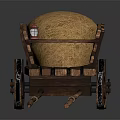 Rustic Vintage Wooden Cart Filled With Hay And Spoked Wheels On Dark Background
