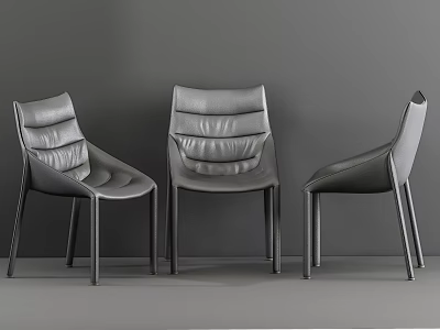 Three Modern Gray Leather Accent Chairs With Metal Legs And Sleek Design 3d model