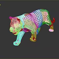 Decorative Silver Leopard Sculpture With Mosaic Grid Pattern And Shiny Reflective Surface