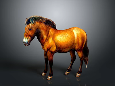 Brown Horse Standing With Detailed Mane And Shiny Coat In Gray Background 3d model