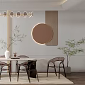Modern Restaurant Interior Design With Dining Table Chairs Pendant Lights And Round Mirror 3d model