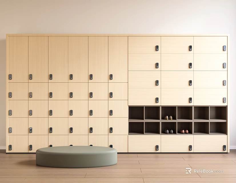 Sleek Modern Light Wood Wardrobe With Multiple Drawers Cabinets And Bottom Open Shelves 3d model 