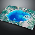 Natural Scenic View Of Blue Volcanic Crater Lake With Green Surroundings And Small Island