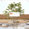Outdoor Landscape Seats In Pebble Shape With Small Tree And Wooden Floor