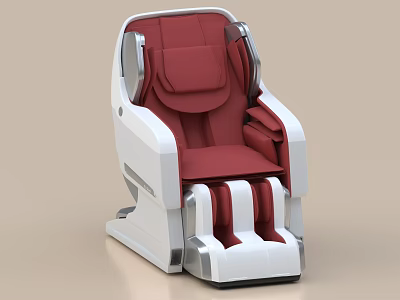 Modern Red and White Massage Chair with Ergonomic Design and Foot Leg Massage Features 3d model