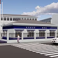 China Border Inspection Station Police Office Building Exterior With Police Vehicle And Staff