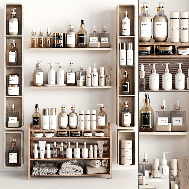 Laundry And Daily Essentials Organized On Shelves With Various Bottles And Containers 3d model 