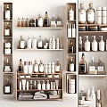 Laundry And Daily Essentials Organized On Shelves With Various Bottles And Containers