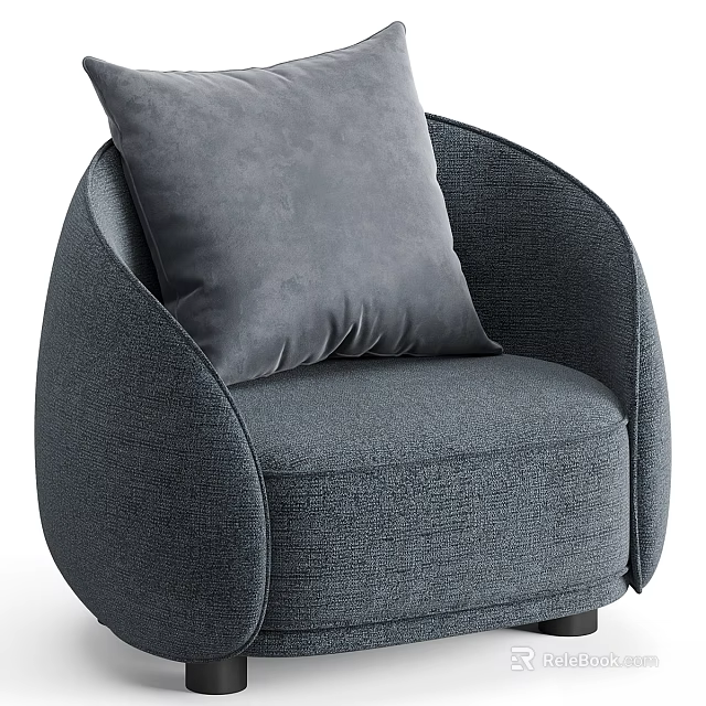 Modern Gray Fabric Accent Chair With Soft Pillow And Curved Arms 3d model 