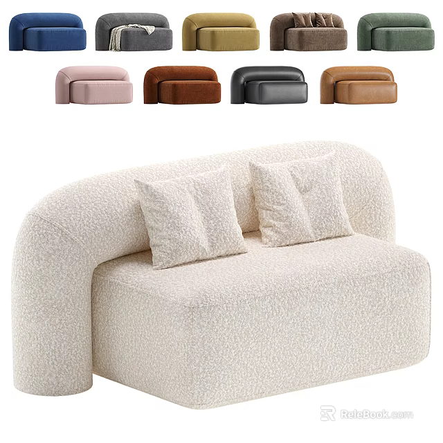 Single Sofa with Fluffy Cozy Texture Two Decorative Pillows and Multiple Color Options 3d model 