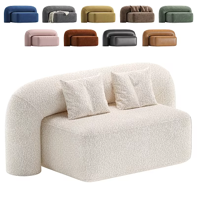 Single Sofa with Fluffy Cozy Texture Two Decorative Pillows and Multiple Color Options 3d model