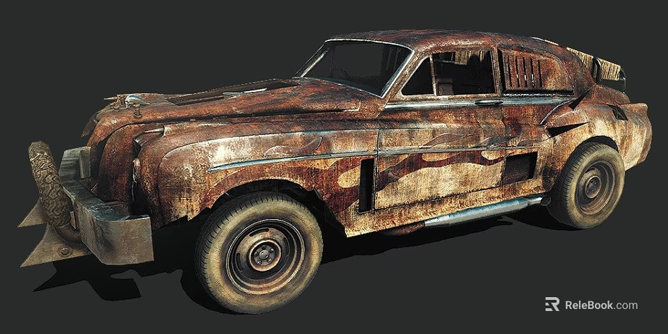 Rusted Vintage Car With Weathered Body And Classic Design Elements 3d model 