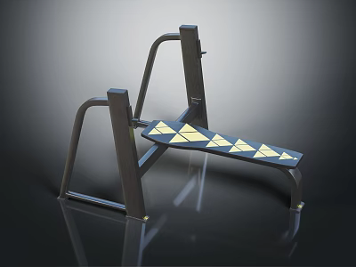 Sturdy Inclined Fitness Exercise Bench with Black Metal Frame and Yellow Triangle Pedals 3d model