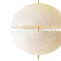 Three Modern Spherical Pendant Lights With White Fabric Shades And Gold Rods