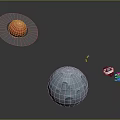 Cartoon Space Scene With Red Planet Blue Moon Craters And Small Astronaut Character