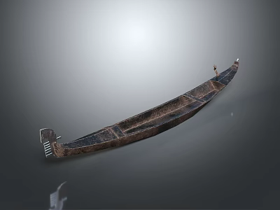 Antique Wooden Boat With Traditional Carved Ends And Rustic Vintage Design 3d model