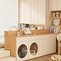 White And Wooden Entryway Side Cabinet With Cat Holes Tablet Green Plant Decor