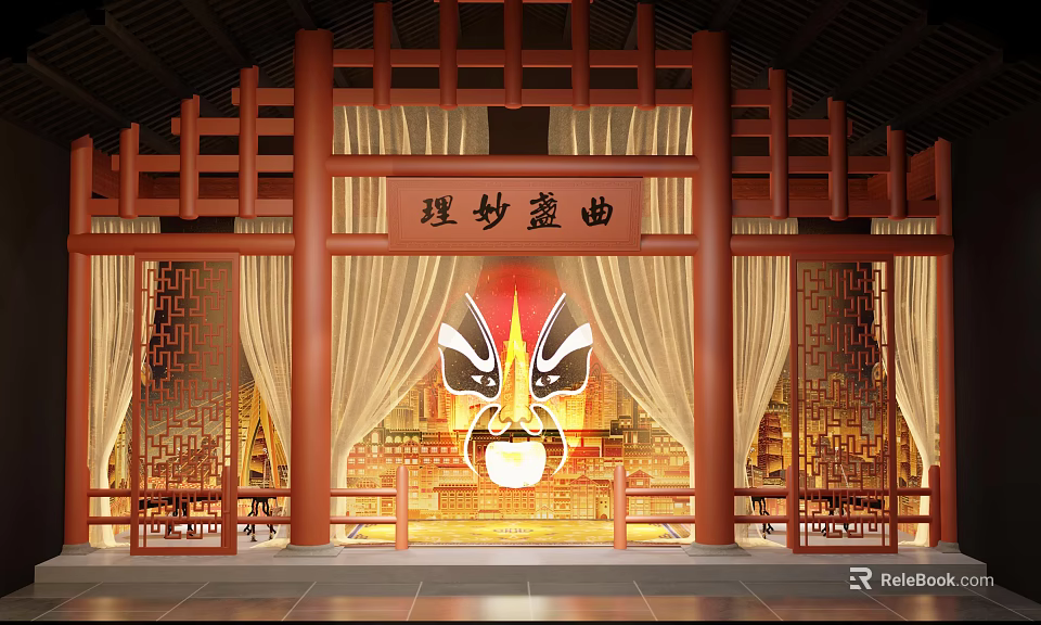 Traditional Ancient Architecture Featuring Wooden Framework Plaque And Curtain Decorations 3d model 