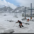 Stunning Snowy Alpine Ski Resort Natural Landscape With Skiers Sliding Down The Wide Smooth Slope
