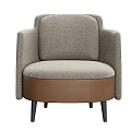 Modern Single Sofa With Gray Fabric Seat Brown Armrests And Black Slim Legs