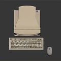 Vintage Beige Computer Setup With CRT Monitor Desktop Tower Keyboard And Mouse