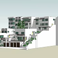 Modern Stepped Multi storey Residential Building With White Exterior Balconies And Greenery