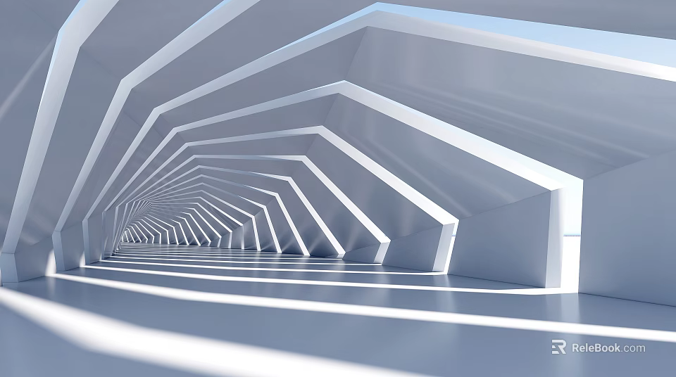 Modern Elevator Corridor Design With Geometric Lines And Sleek White Gray Structure 3d model 