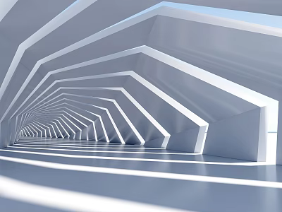 Modern Elevator Corridor Design With Geometric Lines And Sleek White Gray Structure 3d model