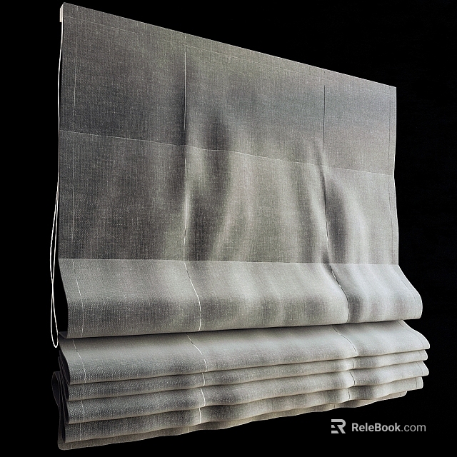 Elegant Grey Textured Fabric Roman Blinds Rolled Up For Window Decoration 3d model 