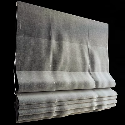 Elegant Grey Textured Fabric Roman Blinds Rolled Up For Window Decoration 3d model