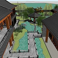 Chinese Traditional Detached Villa With Courtyard Pond And Lush Greenery
