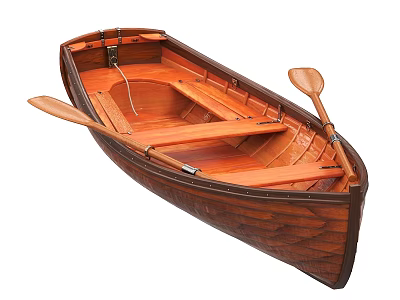 Handcrafted Wooden Boat With Interior Seats And Wooden Oars Classic Hull Design 3d model