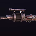 Vintage Firearm With Ornate Copper Finish Decorative Barrel And Revolver Cylinder