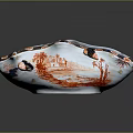Elegant Blue Ceramic Bowl With Intricate Red Gold Aquatic Animal Decorative Patterns
