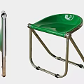 Green Folding Stool With Metal Frame And Comfortable Seat Surface