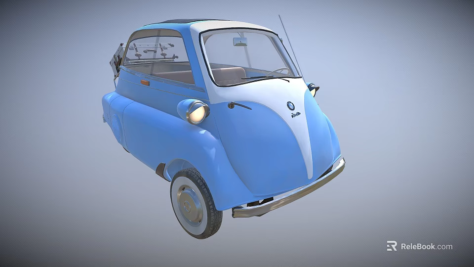 BMW Blue Vintage Micro Car With Classic Retro Design And Compact Body 3d model 