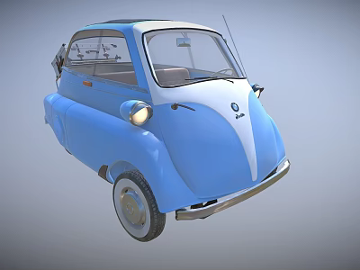 BMW Blue Vintage Micro Car With Classic Retro Design And Compact Body 3d model