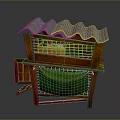 Chicken Coop Featuring Wooden Frame Corrugated Metal Roof Green Cloth And Side Door