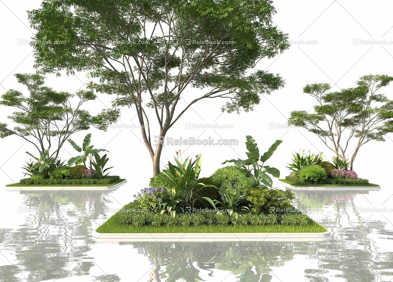 Modern flower bed landscape plants 3d model