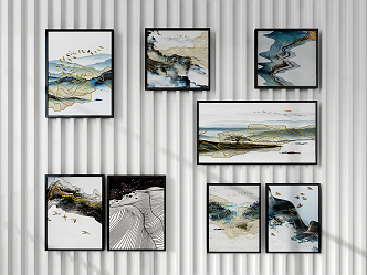 New Chinese abstract painting hanging picture combination 3d model