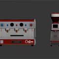 Red And Silver Coffee Machine With Control Knobs And Coffee Grinder With Digital 3d model