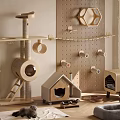 Wooden Cat Tree with Modern Design Scratching Posts Platforms and Wall Mounted Pads for Cats