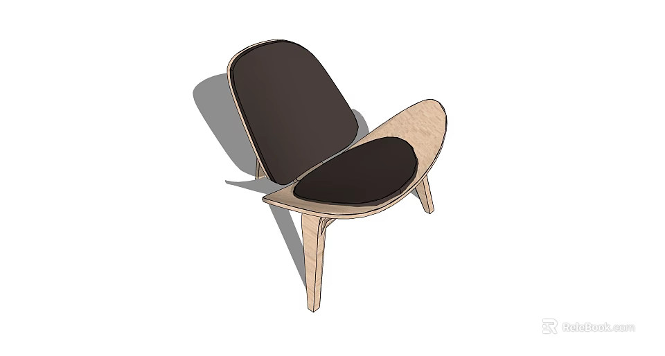 Comfortable Modern Accent Chair With Wooden Frame And Black Cushion Design 3d model 