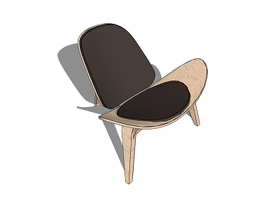 Comfortable Modern Accent Chair With Wooden Frame And Black Cushion Design 3d model