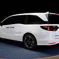 White Modern Minivan Exterior Design With Black Wheels On Display Platform 3d model