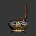 Decorative Household Box With Open Lid Intricate Patterns And Small Figurine