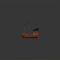 Wooden Pirate Ship With Black Sails And Skull Flag Sailing On Blue Water